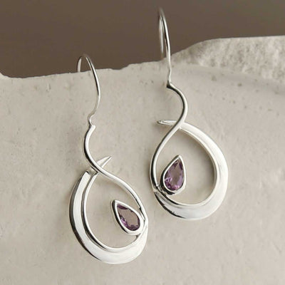MZB129 AM STERLING SILVER AMETHYST LOOP DROP EARRINGS 1
