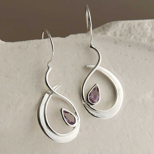 MZB129 AM STERLING SILVER AMETHYST LOOP DROP EARRINGS 1