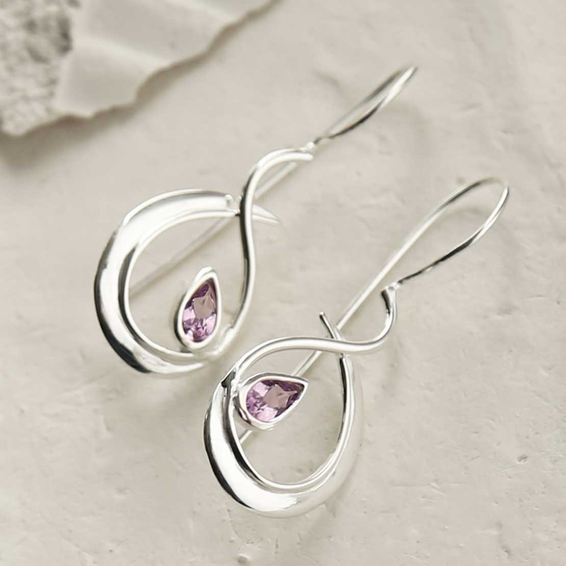 Sterling Silver Amethyst Loop Drop Earrings