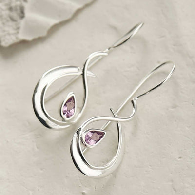 MZB129 AM STERLING SILVER AMETHYST LOOP DROP EARRINGS 3