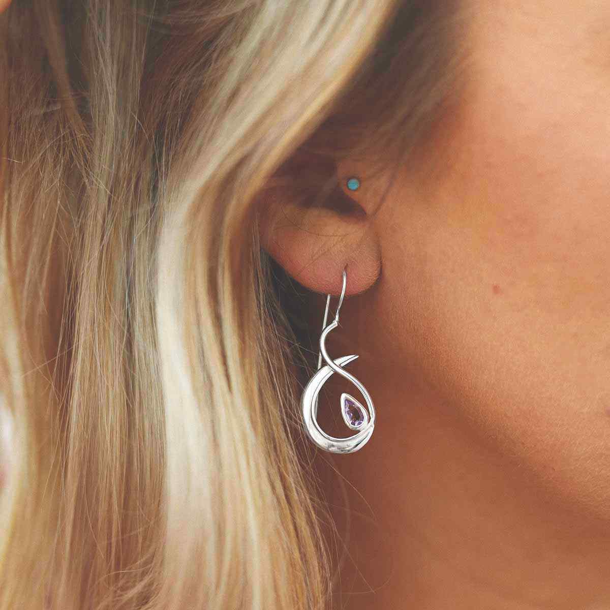 Sterling Silver Amethyst Loop Drop Earrings