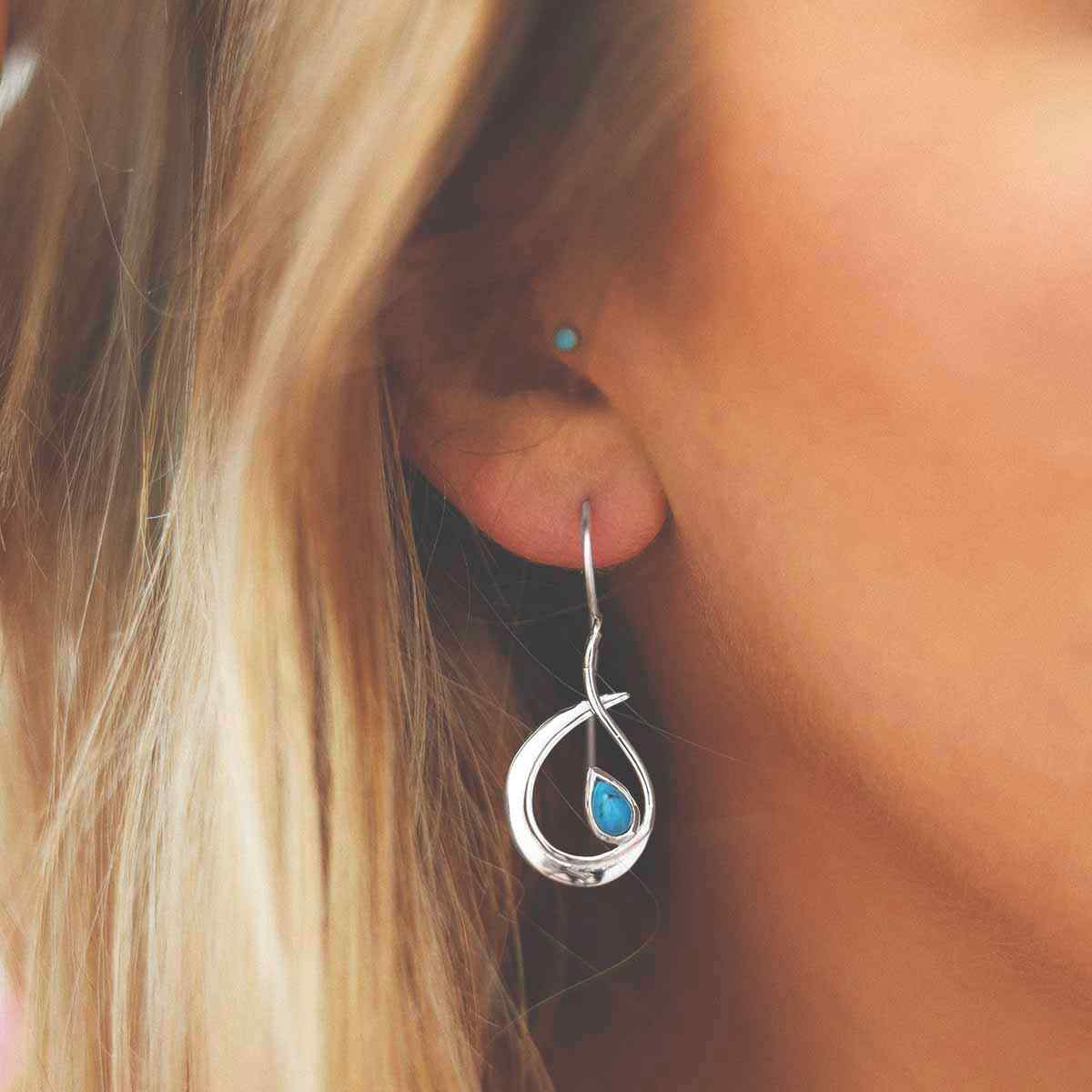 Sterling Silver Turquoise Loop Drop Earrings