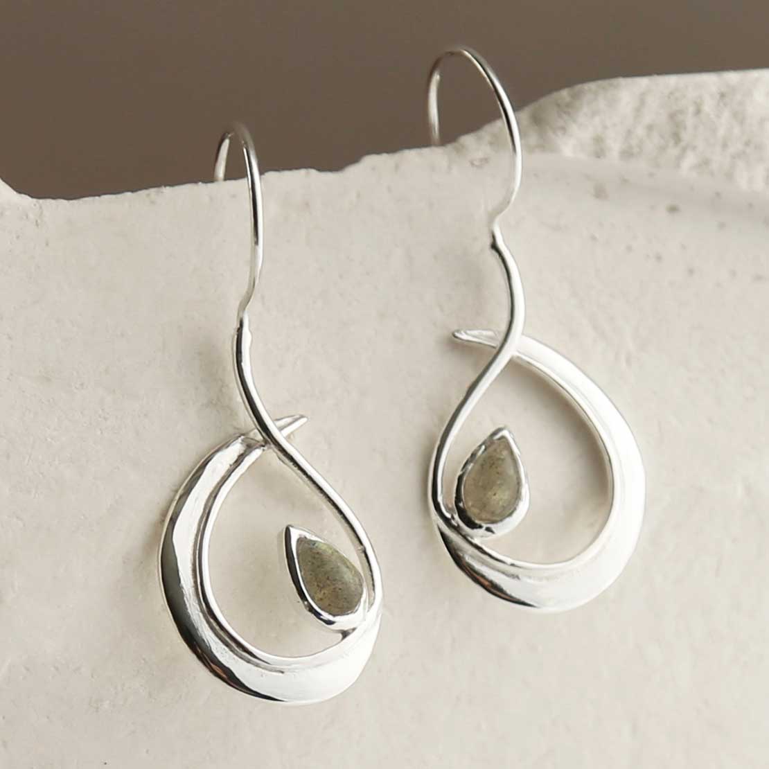 Sterling Silver Labradorite Loop Drop Earrings