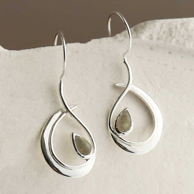 MZB129 LB STERLING SILVER LABRADORITE LOOP DROP EARRINGS 1