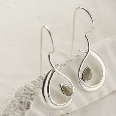 MZB129 LB STERLING SILVER LABRADORITE LOOP DROP EARRINGS 2