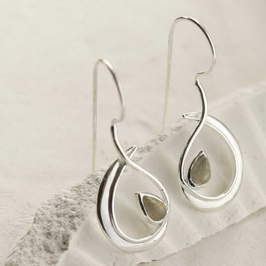 MZB129 LB STERLING SILVER LABRADORITE LOOP DROP EARRINGS 2