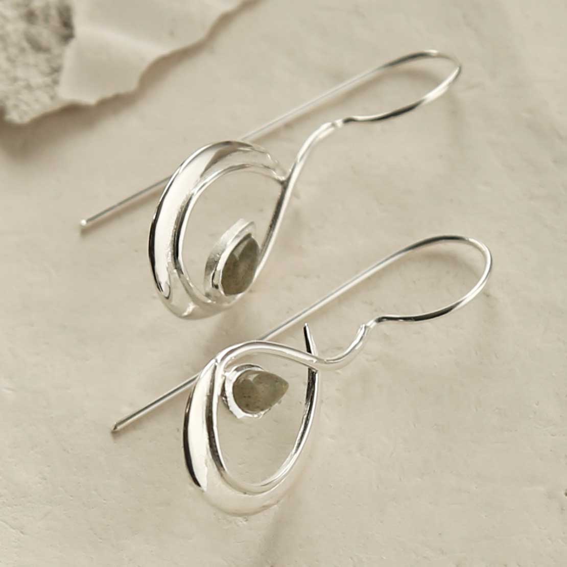 Sterling Silver Labradorite Loop Drop Earrings
