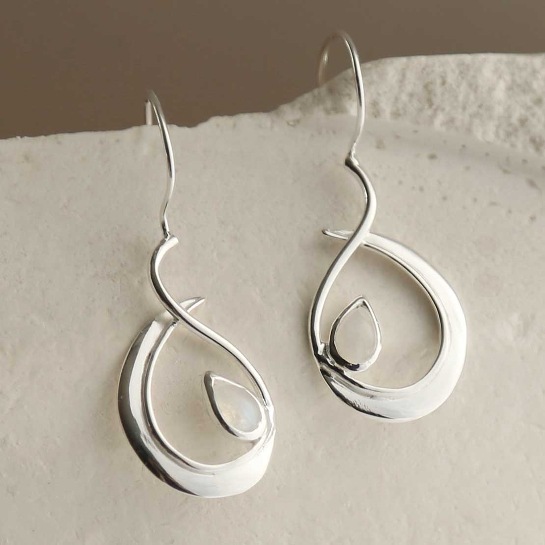 Sterling Silver Moonstone Loop Drop Earrings