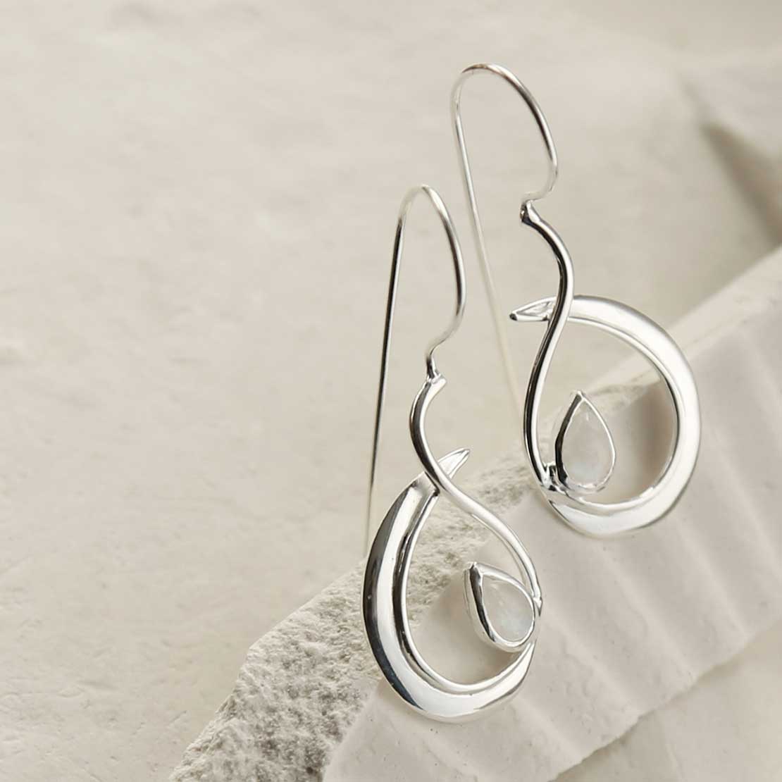 Sterling Silver Moonstone Loop Drop Earrings