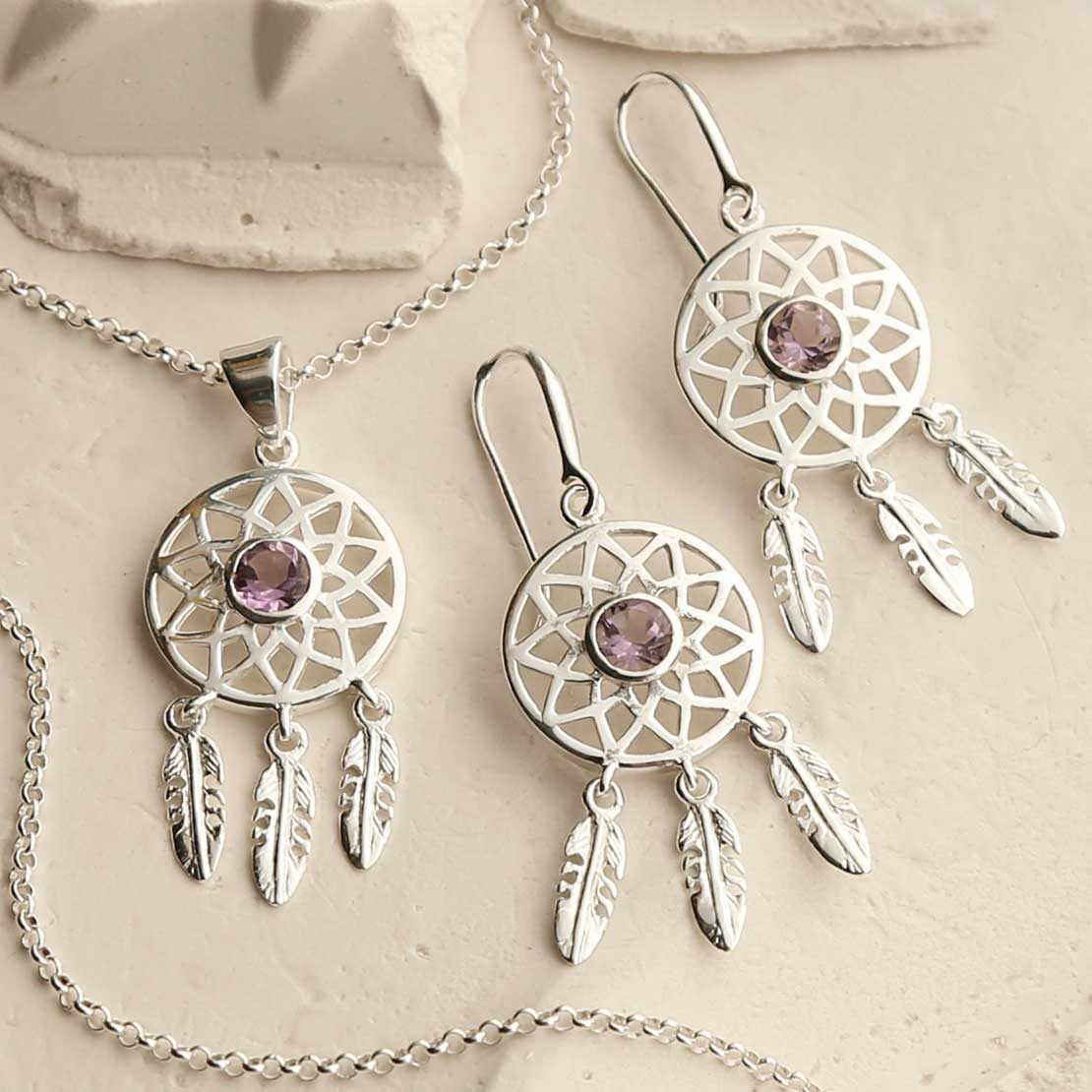 Sterling Silver Amethyst Dream Catcher Necklace