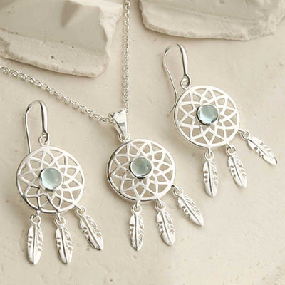 MZB130 BT STERLING SILVER BLUE TOPAZ DREAM CATCHER SET