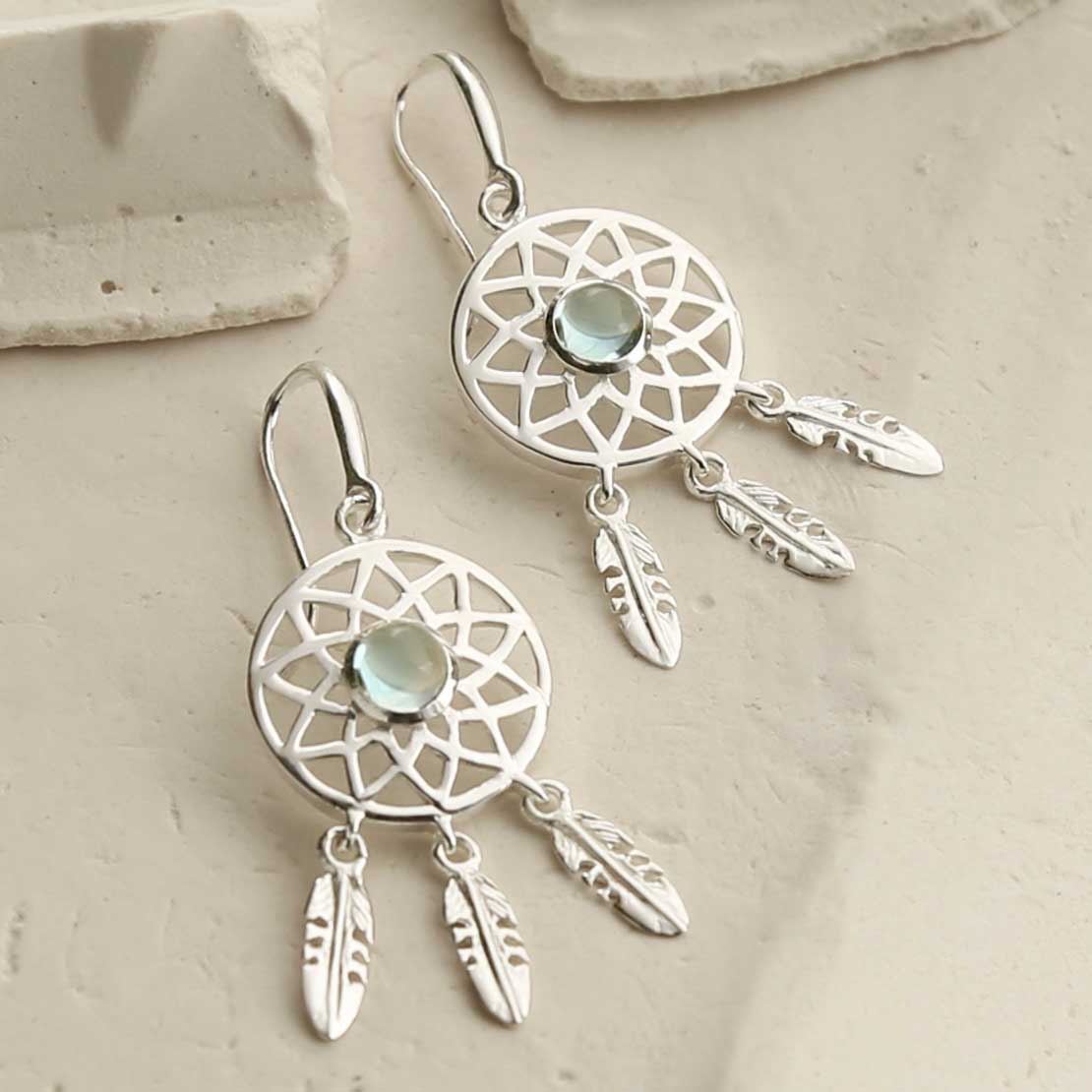 Sterling Silver Blue Topaz Dream Catcher Earrings