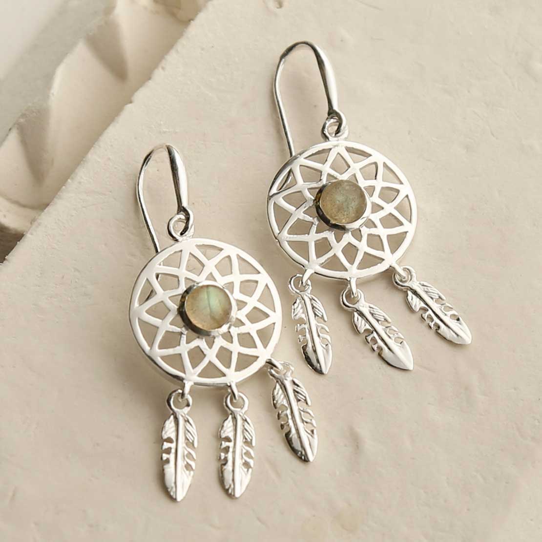 Sterling Silver Labradorite Dream Catcher Earrings