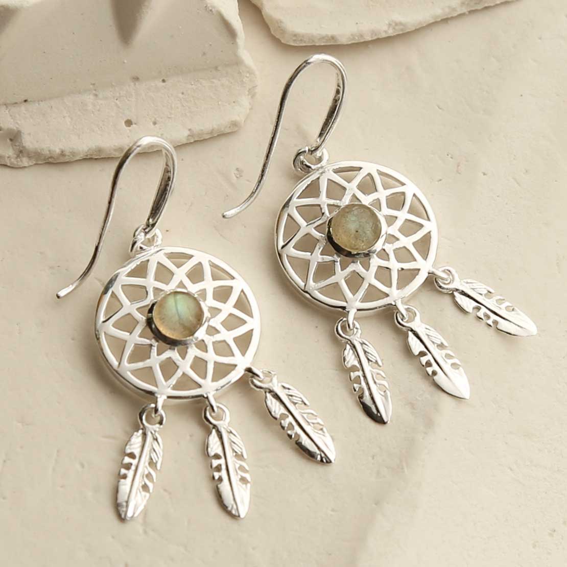 Sterling Silver Labradorite Dream Catcher Earrings