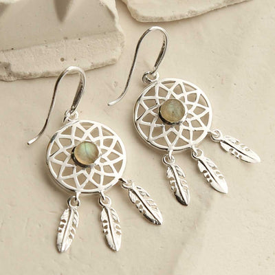 MZB130E LB STERLING SILVER LABRADORITE DREAM CATCHER EARRINGS 3