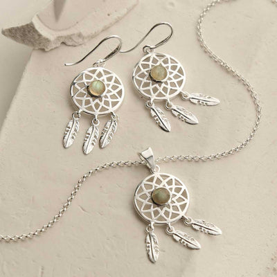 MZB130 LB STERLING SILVER LABRADORITE DREAM CATCHER SET
