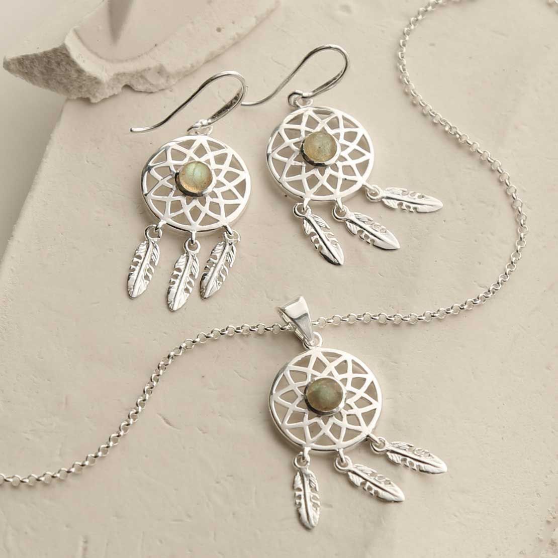 Sterling Silver Labradorite Dream Catcher Necklace