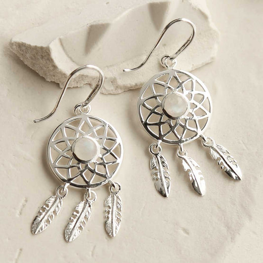 MZB130E MS STERLING SILVER MOONSTONE DREAM CATCHER EARRINGS 2