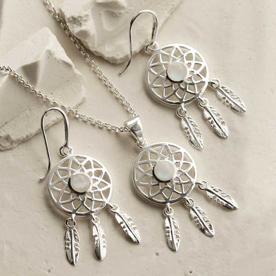 MZB130 MS STERLING SILVER MOONSTONE DREAM CATCHER SET