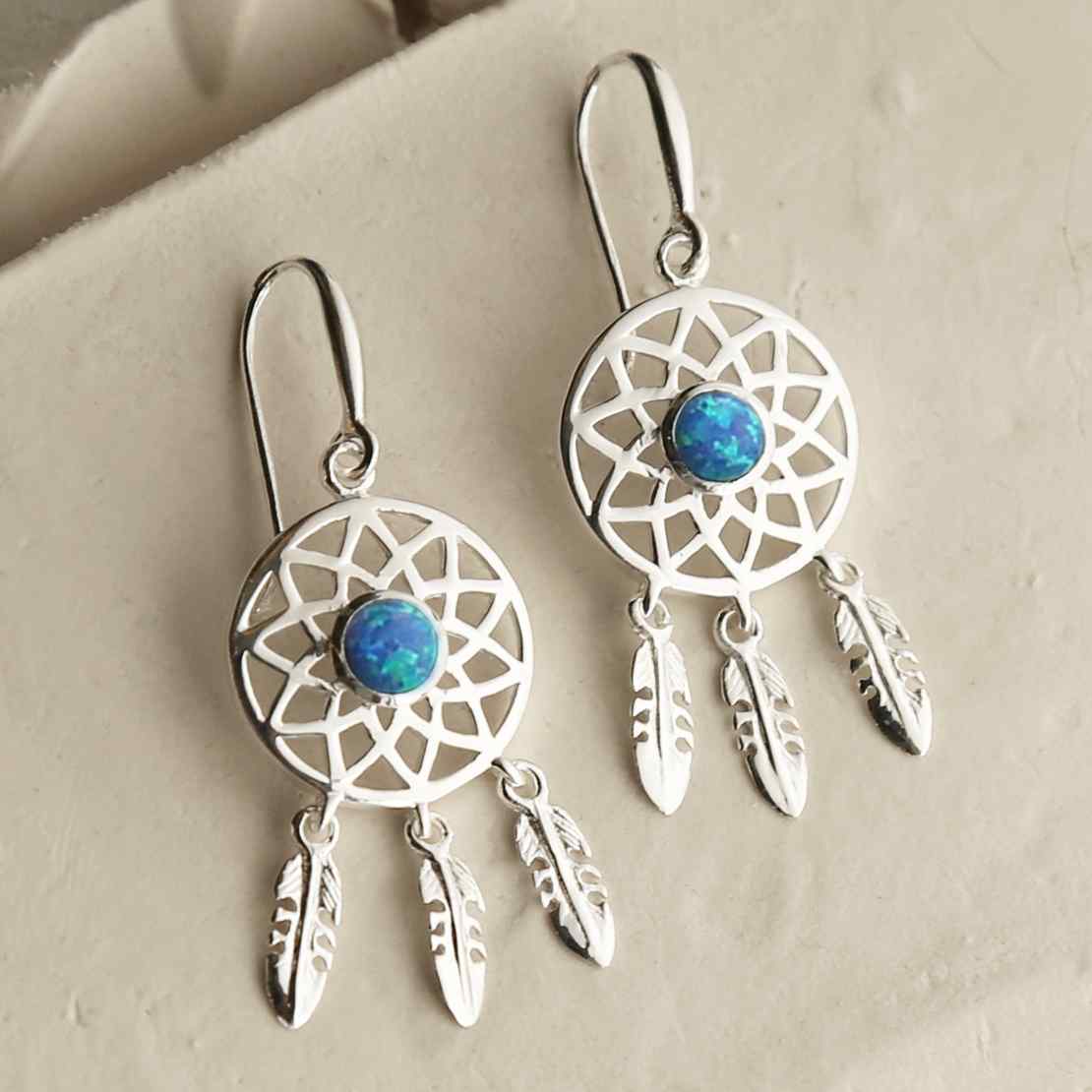 Sterling Silver Opalite Dream Catcher Earrings