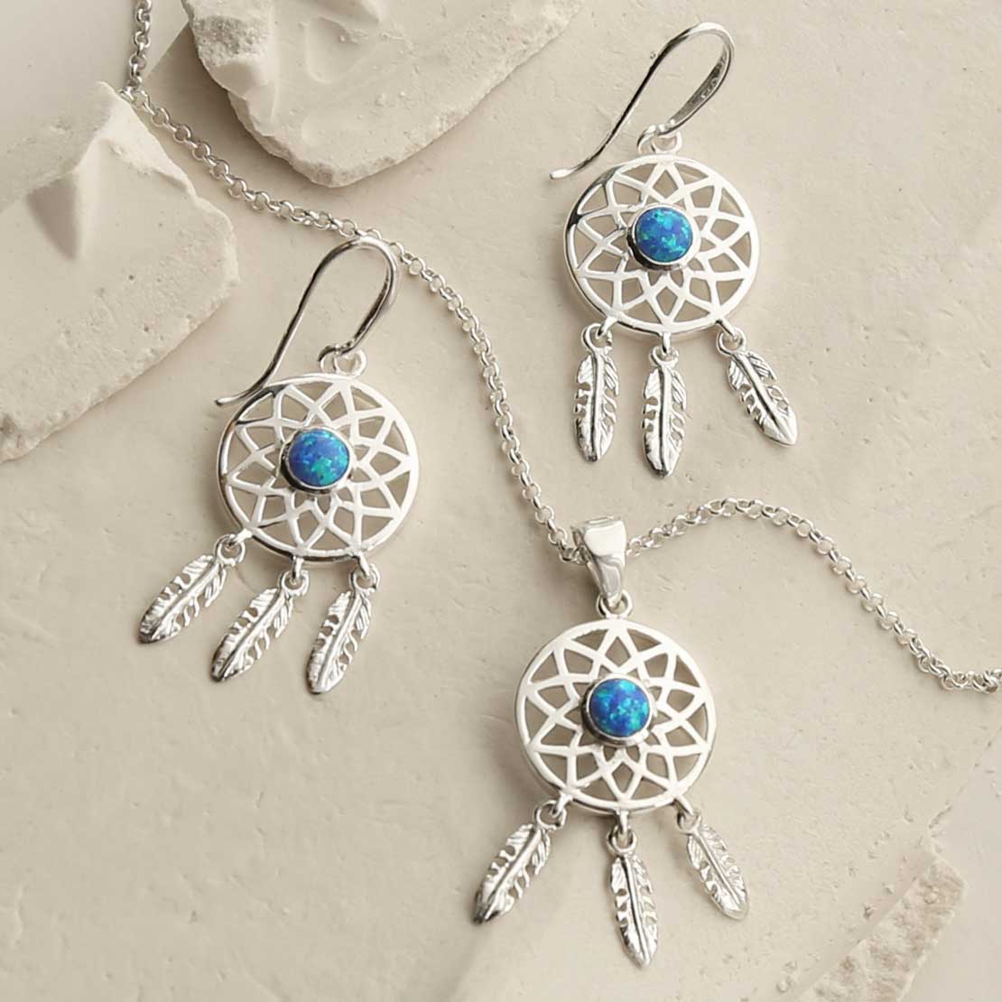 Sterling Silver Opalite Dream Catcher Earrings