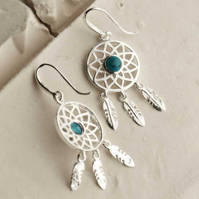 MZB130E T STERLING SILVER TURQUOISE DREAM CATCHER EARRINGS 1