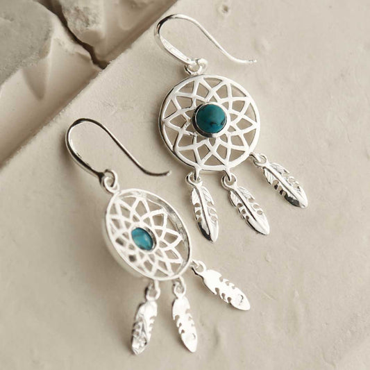 MZB130E T STERLING SILVER TURQUOISE DREAM CATCHER EARRINGS 1