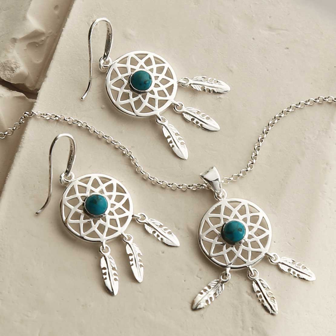 Sterling Silver Turquoise Dream Catcher Earrings