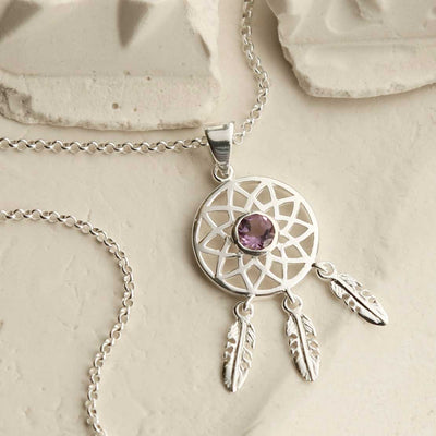 MZB130P AM STERLING SILVER AMETHYST DREAM CATCHER NECKLACE 1