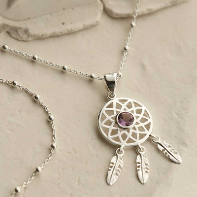 MZB130P AM STERLING SILVER AMETHYST DREAM CATCHER NECKLACE 2