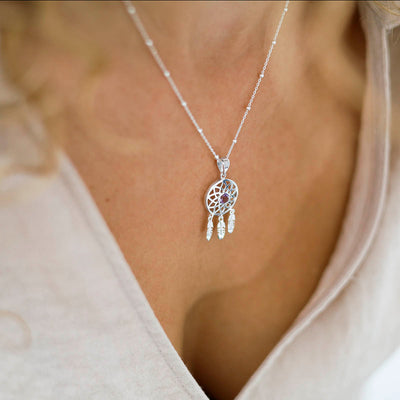 MZB130P AM STERLING SILVER AMETHYST DREAM CATCHER NECKLACE MODEL