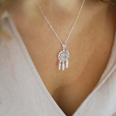 MZB130P BT STERLING SILVER BLUE TOPAZ DREAM CATCHER NECKLACE MODEL