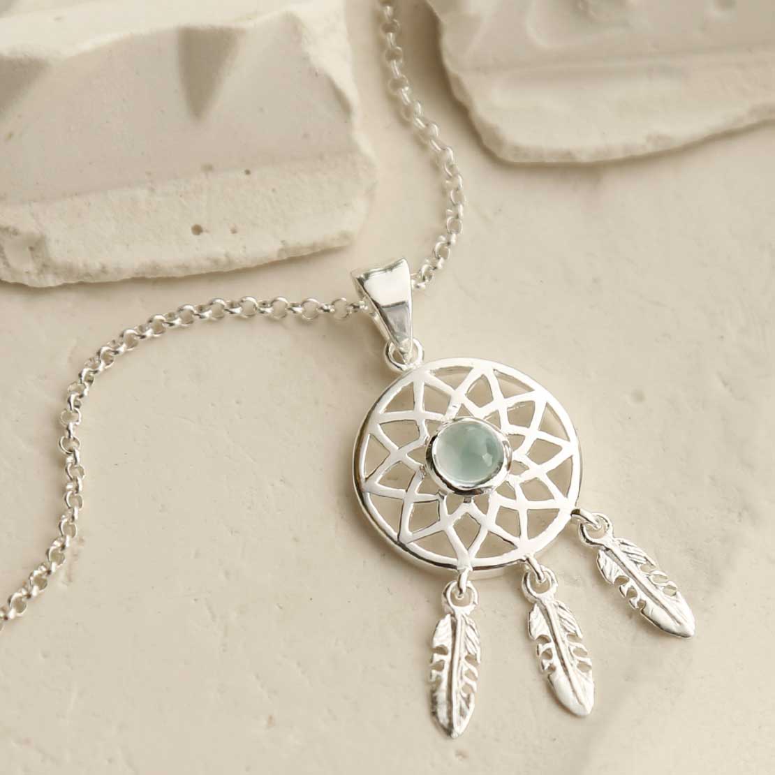 Sterling Silver Blue Topaz Dream Catcher Necklace