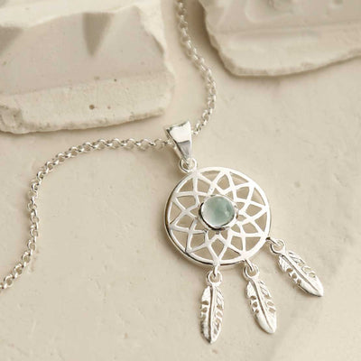 MZB130P BT STERLING SILVER BLUE TOPAZ DREAM CATCHER NECKLACE 1
