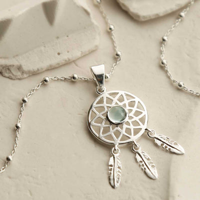 MZB130P BT STERLING SILVER BLUE TOPAZ DREAM CATCHER NECKLACE 2