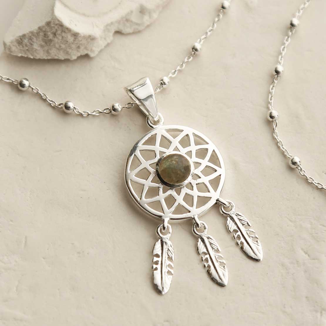 Sterling Silver Labradorite Dream Catcher Necklace