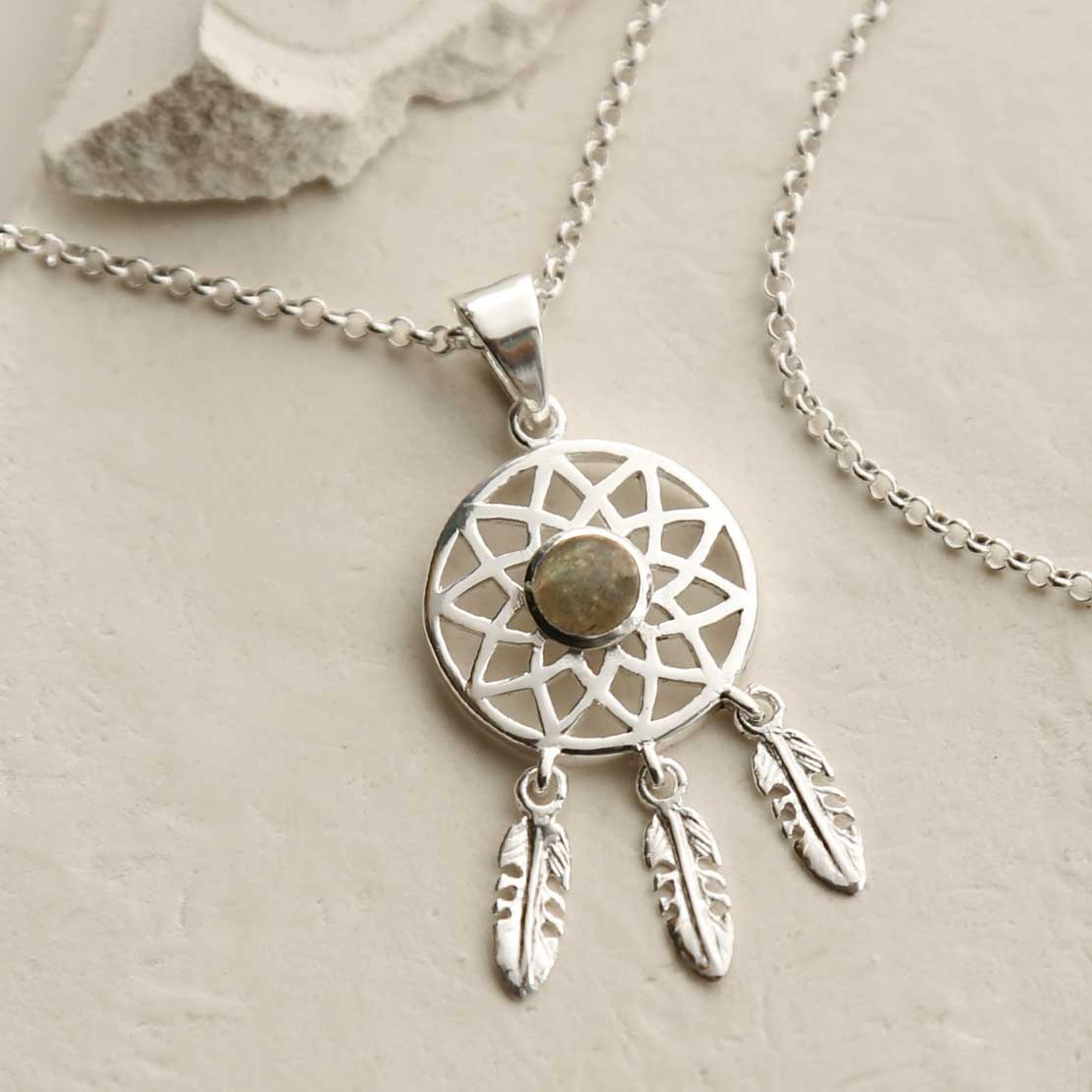Sterling Silver Labradorite Dream Catcher Necklace