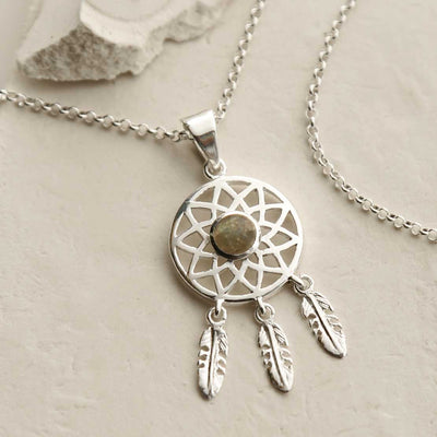 MZB130P LB STERLING SILVER LABRADORITE DREAM CATCHER NECKLACE 2