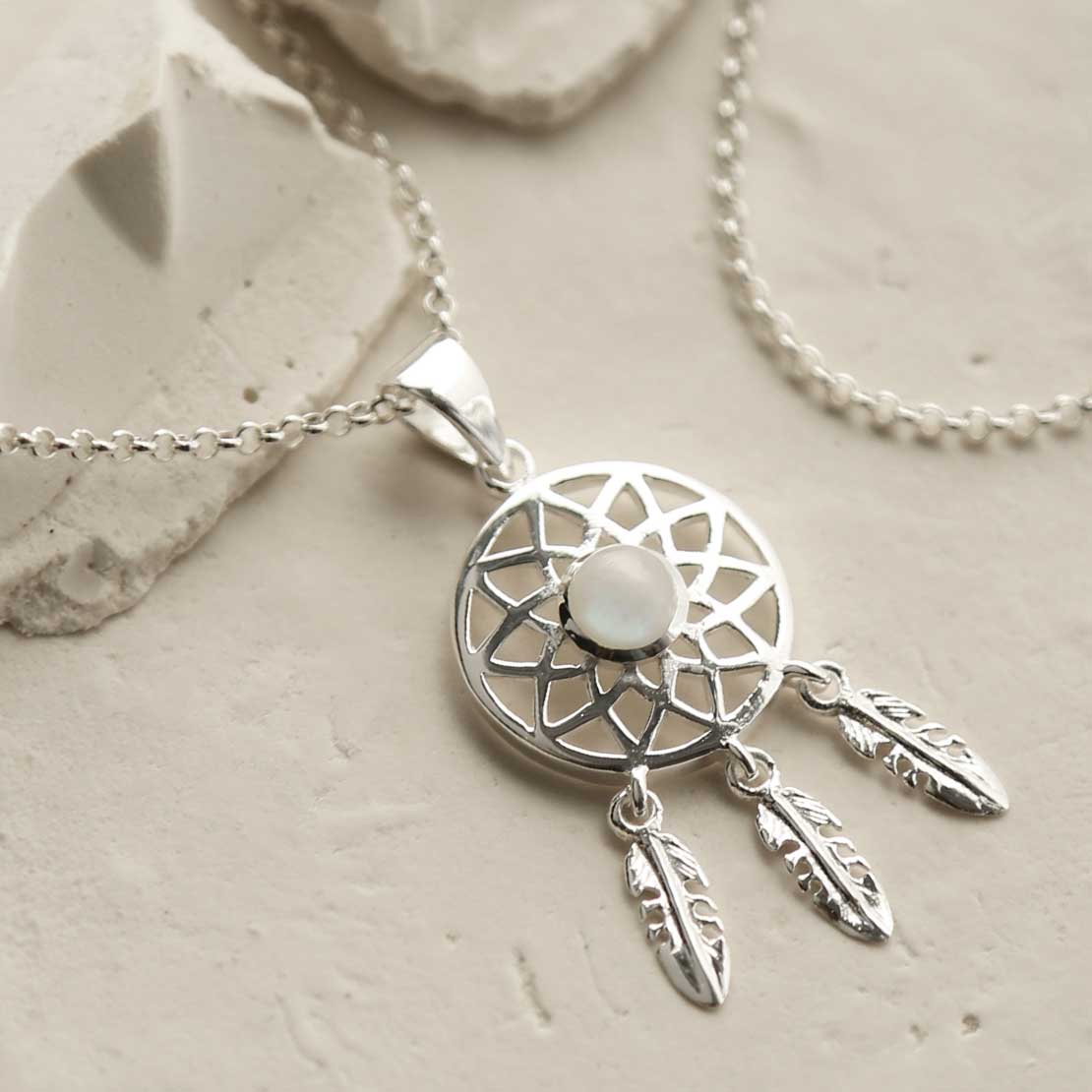 Sterling Silver Moonstone Dream Catcher Necklace