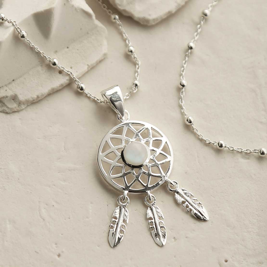 Sterling Silver Moonstone Dream Catcher Necklace