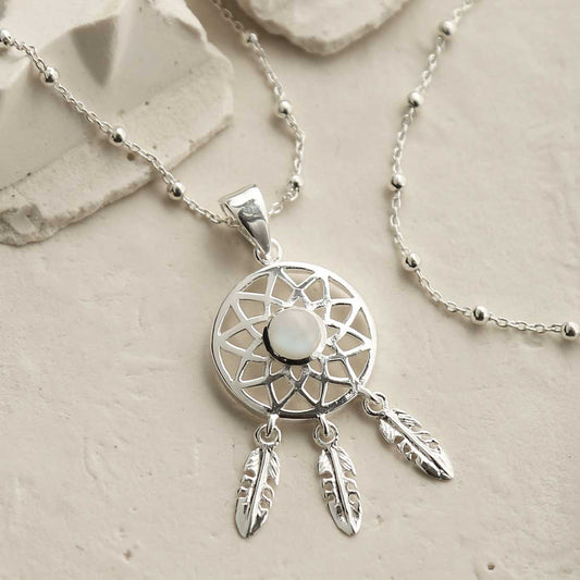 MZB130P MS STERLING SILVER MOONSTONE DREAM CATCHER NECKLACE 2