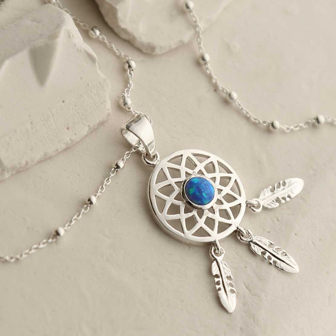 Sterling Silver Opalite Dream Catcher Necklace