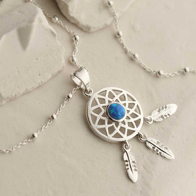 MZB130P OP STERLING SILVER OPALITE DREAM CATCHER NECKLACE 1