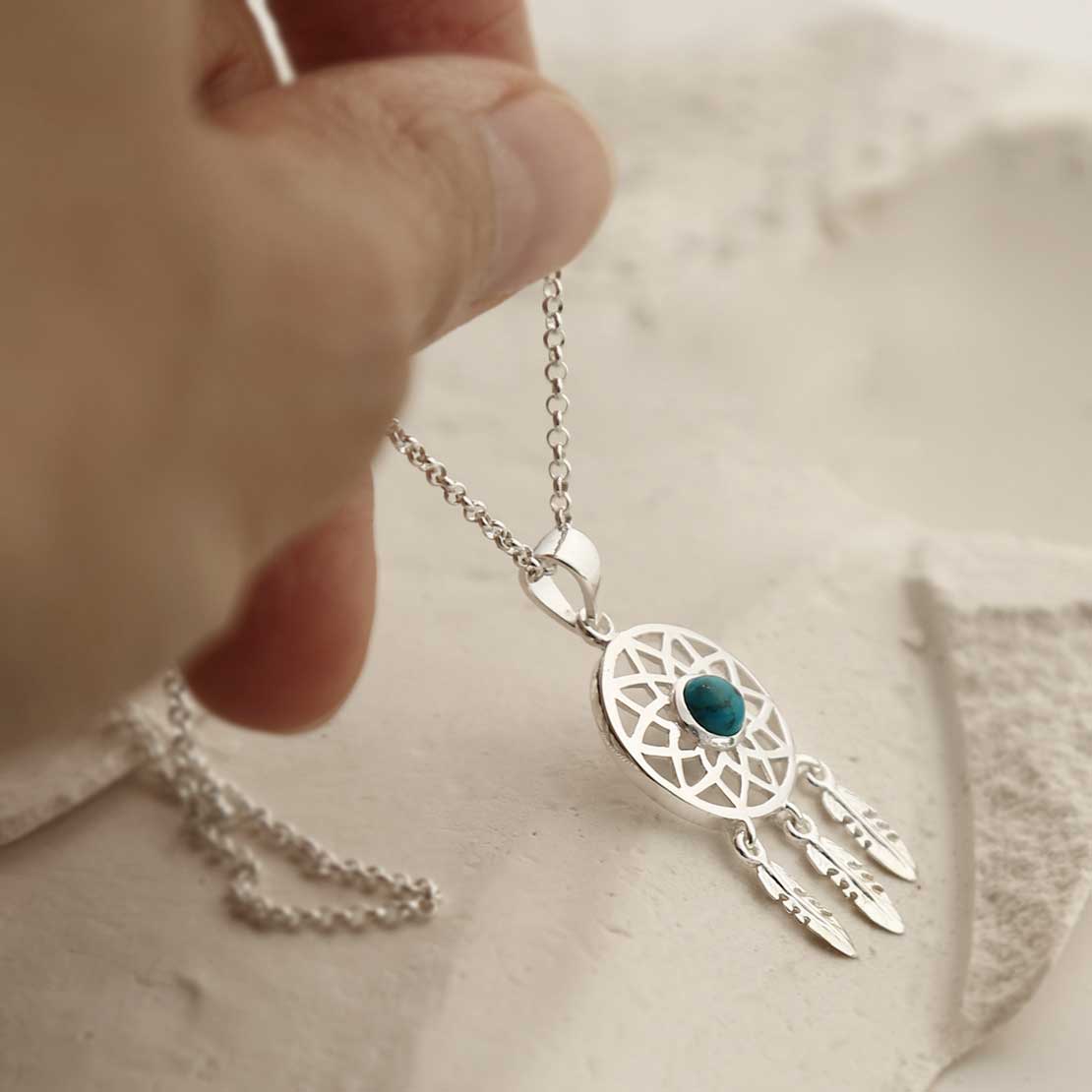 Sterling Silver Turquoise Dream Catcher Necklace