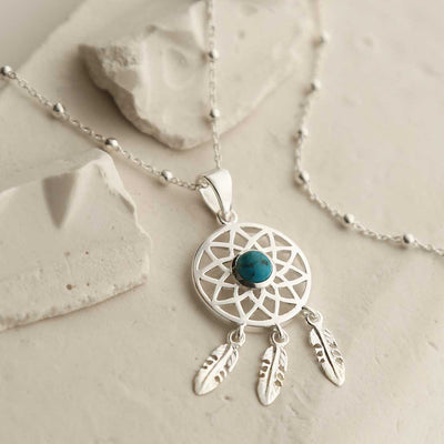 MZB130P T STERLING SILVER TURQUOISE DREAM CATCHER NECKLACE 5