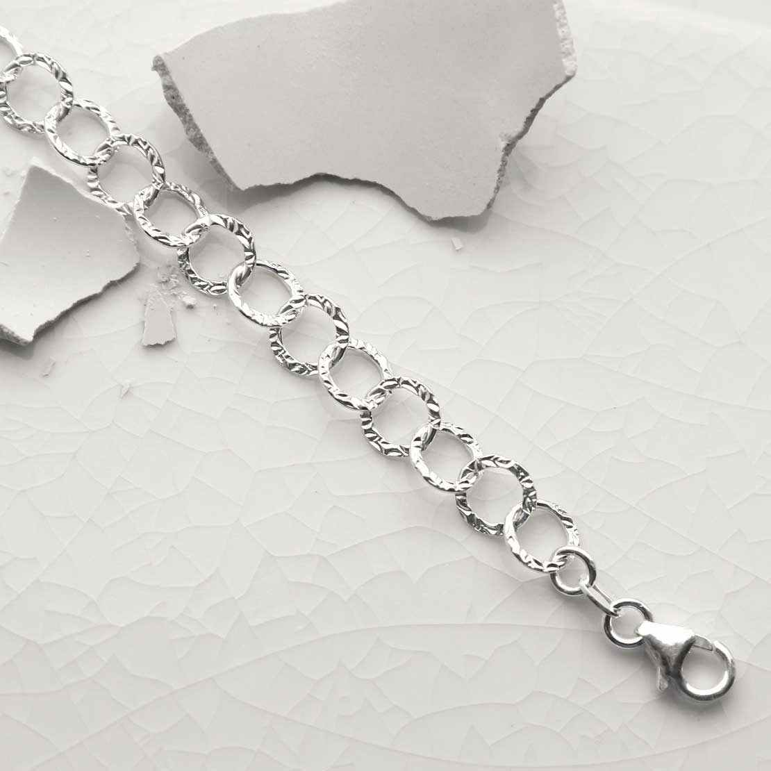 Sterling Silver Hammered Circle Link Bracelet