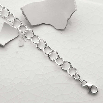 MV1338B STERLING SILVER HAMMERED CIRCLE LINK BRACELET 2