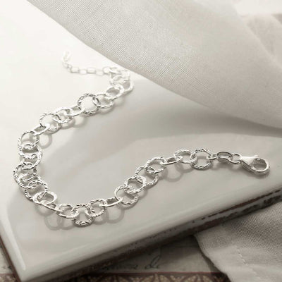 MV1338B STERLING SILVER HAMMERED CIRCLE LINK BRACELET 3