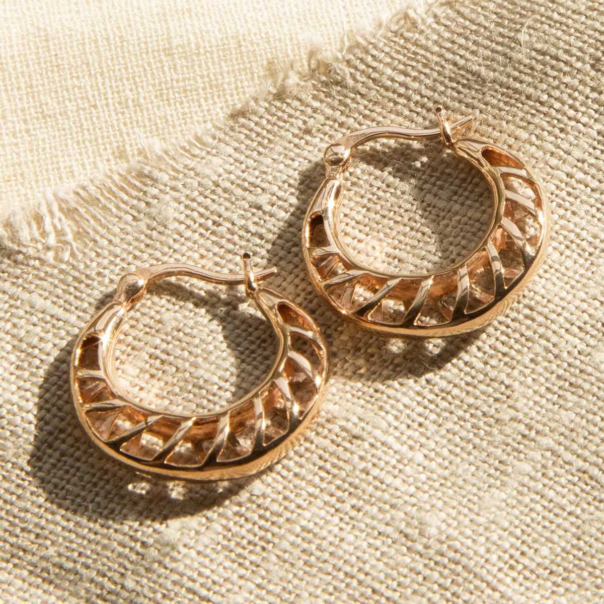 Rose Gold Plated Sterling Silver Lattice Hoop Earrings