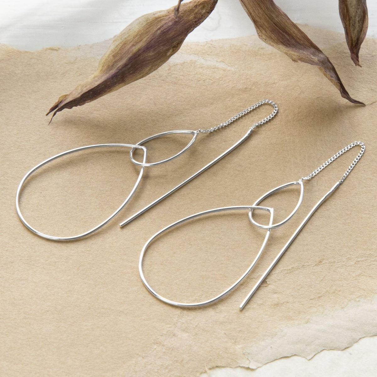 Sterling Silver Fine Teardrop Threader Earrings